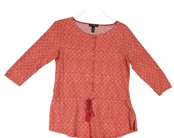 Camisa tipo túnica con estampado bohemio naranja de Ralph Lauren para mujer, talla L, con borlas y cordón