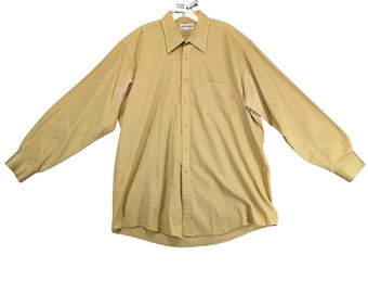 Vintage Lucasini Gold Dress Shirt Mens 17.5 Satin Accents Made Korea Retro Y2K