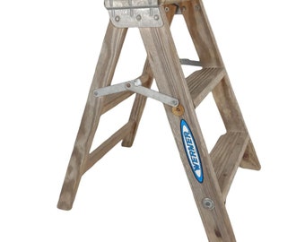 Rustic WERNER 2-Foot Wooden Folding Step Ladder W150, Made in USA, Plant Stand+