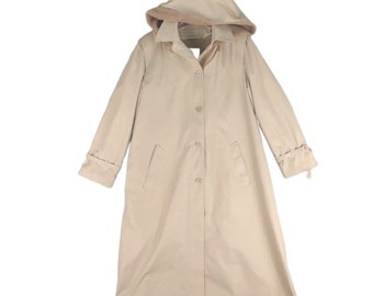 Vintage LONDON FOG Maincoats Women's 14 Petite Camel Trench Coat w/ Hood & Liner