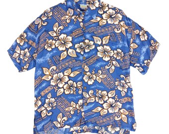 MAKAI BEACH WEAR Hawaii Men's M Hawaiian Tropical Rayon Pocket Button Down Shirt