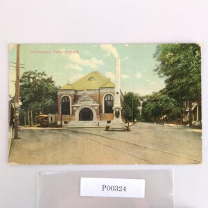 Antique 1909 Postcard Doylestown National Bank Building PA Trolley Streetcar