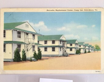 Vtg Petersburg Virginia Camp Lee Linen Postcard 1941 Barracks Replacement Center