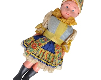 Vintage Lidova Tvorba Czechoslovakia Folk Art Costume 12" Plastic Doll Celluloid