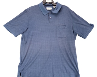 Vtg Chereskin Swift-Dry Navy Grid Polo Shirt Men's L Short Sleeve Pocket Golf