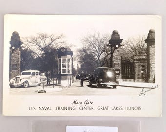 Main Gate US Naval Training Center Great Lakes Illinois 1940s Postcard RPPC WW2