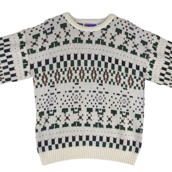 Vintage Sweater Graphix Men's L Sweater White Geo… - image 4