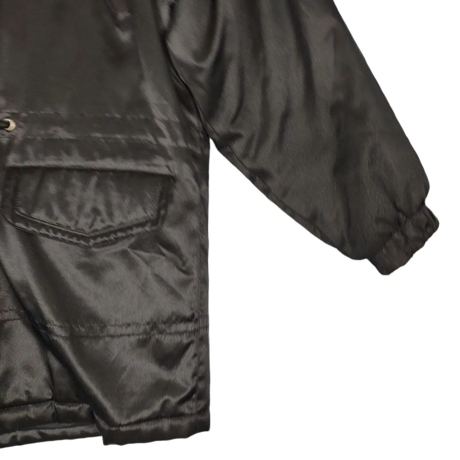 Vintage Y2K GALLERY Black Satin Faux Fur Hood Full Zip