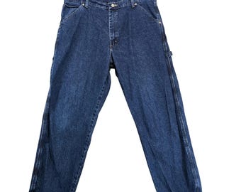 Vtg 90s Wrangler Hero Carpenter Jeans Men's 38x30 Dark Wash Relaxed Fit Workwear