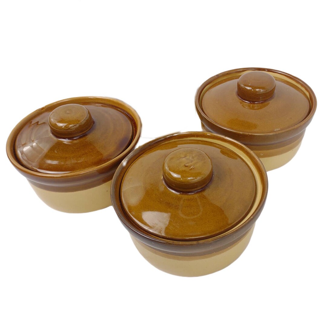 Set of 3 TG Green England Church Gresley Stoneware Soup Bowl Crocks W