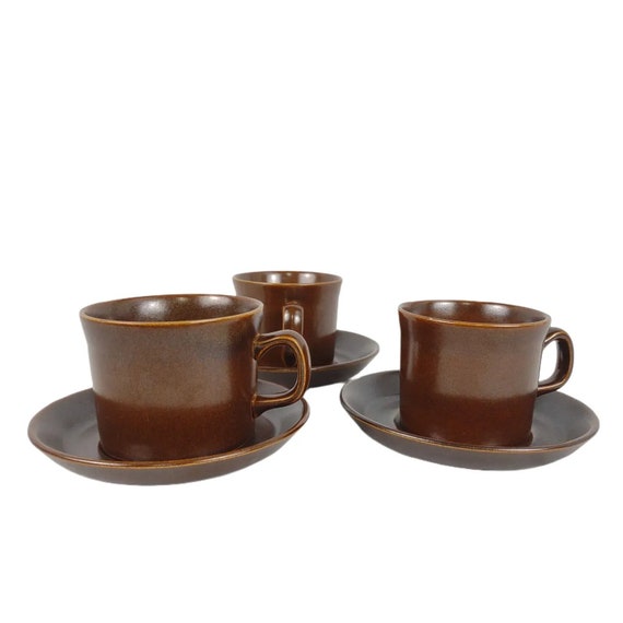 Vtg Set of 3 Wedgwood England STERLING Cups & Saucers Brown