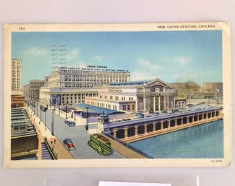 New Union Train Station Chicago Illinois 1930s Linen Postcard 1940 IL Railroad