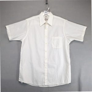 Etienne Aigner Short Sleeve Ivory Dress Shirt Mens 16.5 Striped Logo Pocket Dad