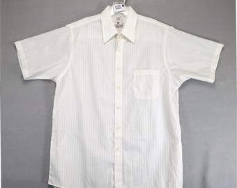 Etienne Aigner Short Sleeve Ivory Dress Shirt Mens 16.5 Striped Logo Pocket Dad