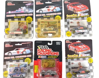 Vintage Set of 6 Racing Champions NASCAR Die Cast Race Stock Cars & Dragster, 1989-97