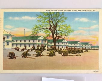 Vintage Petersburg Virginia Camp Lee Linen Postcard 1941 Pack Rolling Barracks