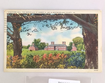 Stratford Hall Robert E Lee Birthplace Westmoreland Cty VA 1930s Linen Postcard
