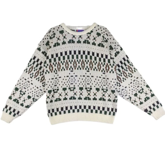 Vintage Sweater Graphix Men's L Sweater White Geo… - image 1