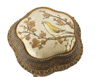 Vintage Art of Chokin for Westland Song Bird Gold Music Box Sankyo Made in Japan