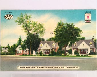 Vintage Colonial Hotel Court Richmond Virginia Linen Postcard Unused 1940s