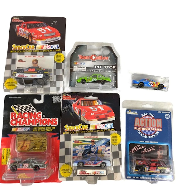 Vintage Set of 6 Die Cast Race Cars Action Team Caliber Racing Champions NASCAR+