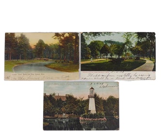 3pc Lot 1908 DETROIT MI Michigan Lithograph Postcards Lighthouse Parks, Germany