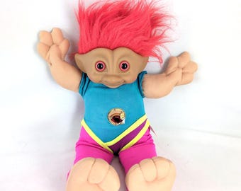 Vintage 1991 Treasure Trolls 15" Plush Troll Doll, Ace Novelty Workout Leotard