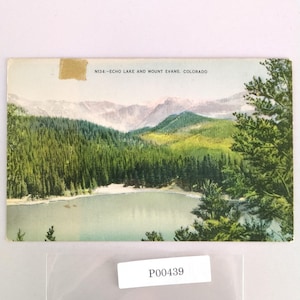 Echo Lake & Mount Evans Colorado 1940s Linen Postcard Souvenir CO PC Unposted