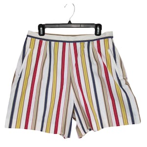 Vintage 1990s Talbots Women&#39;s 16 Petite Striped High Waist Cotton Shorts, Preppy Coastal Nautical