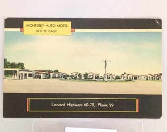 Monterey Auto Motel Blyth California 1930s Linen Postcard Highways 60-70 CA PC