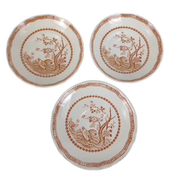 Set of 3 Furnivals England QUAIL BROWN Ironstone Saucer Dishes Bowls c1921-68