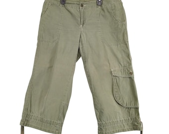 Pantalones chinos cargo cropped verde vaquero estilo vintage Y2K de Londres para mujer, talla 12 (34x21) Gorpcore