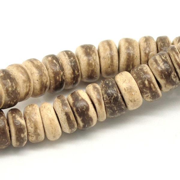 Coconut Wood Rondelle Beads, Natural, 8mm, 1 strand, Beads for Hemp Jewelry