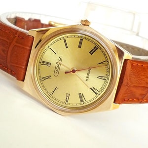 Quartz Watch Mens. Champagne Tone Dial Vintage Gents Watch. Wristwatch Slava Cal. 2356. Timepiece 80s. Gift For Dad.