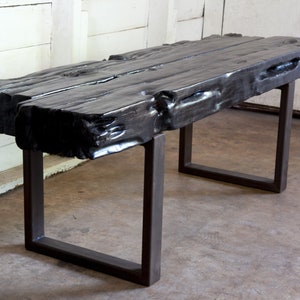 Modern Organic Yakisugi Black Dining Entry Bed Bench 54&quot;