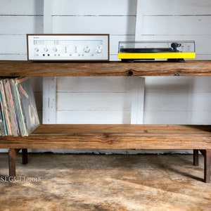 Vintage Wood MCM TV Media Console Coffee Table Bench
