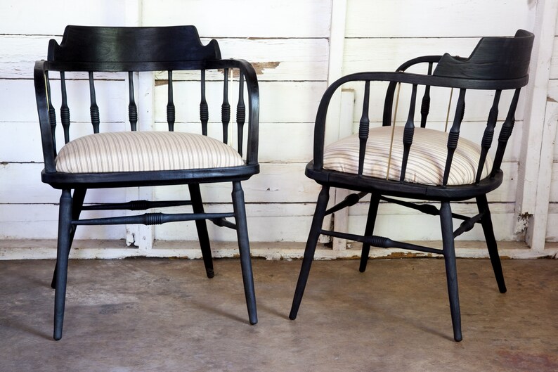 Yakisugi Black Vintage 1958 Drexel Heritage Barrel Arm Chairs Pair image 5