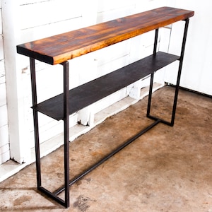 Hand-Made Hickory Hardwood Aged Metal Console Table 51&quot;