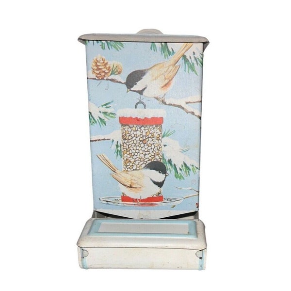 Vintage Match Safe Winter Birds Bird Feeder Blue White Tan Pine Cones Hong Kong