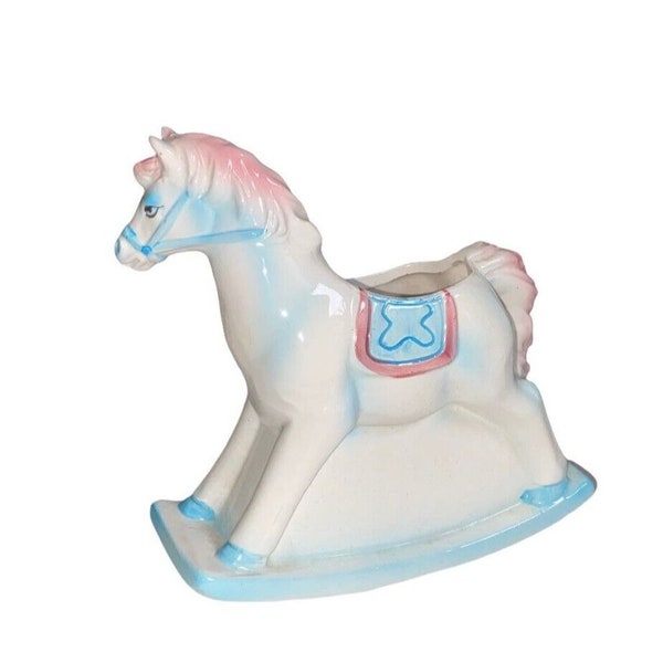 Rocking Horse RB Japan Planter Nursery Pink Blue White Crazed Storage Baby