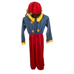 1930s Halloween Costume Childs Med with Cap Hair Attached Blue Red Yellow