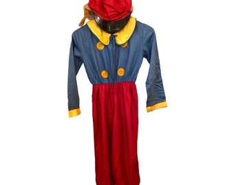 1930s Halloween Costume Childs Med with Cap Hair Attached Blue Red Yellow