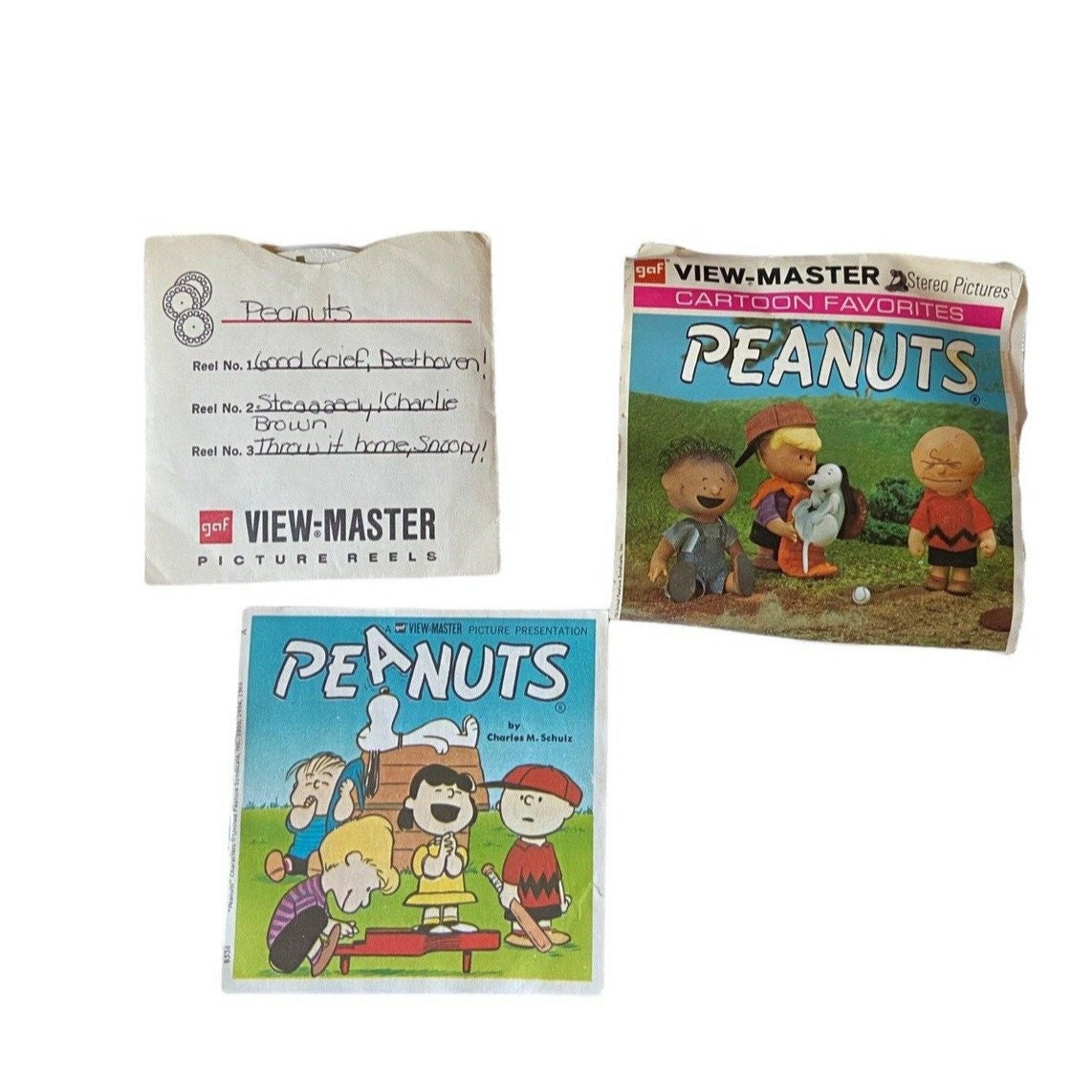 View Master Picture Reels Peanuts 3 Reels Booklet Envelope Vintage Good 