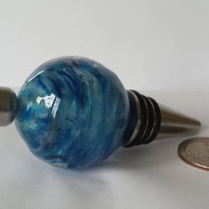 Türkis Blau Wirbel handgemachte Glas Perle Winestopper, Edelstahl Winestopper, SRA Bild 3