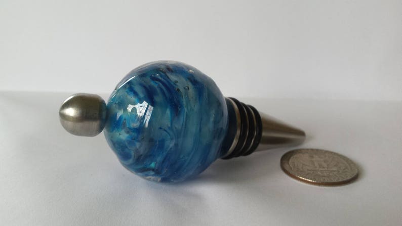 Türkis Blau Wirbel handgemachte Glas Perle Winestopper, Edelstahl Winestopper, SRA Bild 3