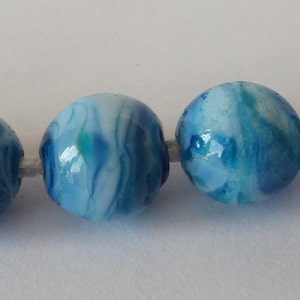 Lampwork beads, glass beads, handmade lampwork beads, blue swirled beads, bead set, beachy beads, round beads, SRA image 5