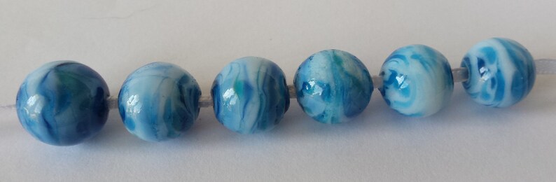 Lampwork beads, glass beads, handmade lampwork beads, blue swirled beads, bead set, beachy beads, round beads, SRA image 5