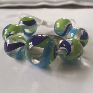 Grün, blau & Türkis wirbelte auf Transparent klar Handmade Lampwork runde Glasperlen, Bead Set von 7, SRA Bild 1