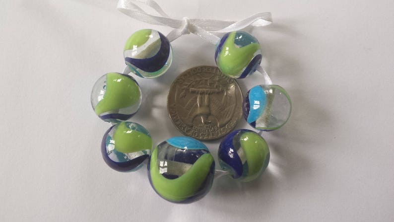 Grün, blau & Türkis wirbelte auf Transparent klar Handmade Lampwork runde Glasperlen, Bead Set von 7, SRA Bild 3