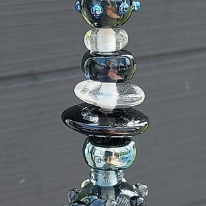 Grey, Glass Suncatcher, Glass Ornament, Spooky Halloween Ornament, Fall decoration, Glass Beads, Beaded Sun ornament, silvered glass beads image 3